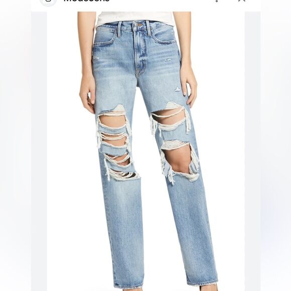 Frame Le Hollywood distressed thrashed holy medium wash flare jeans size 31 - Picture 7 of 11